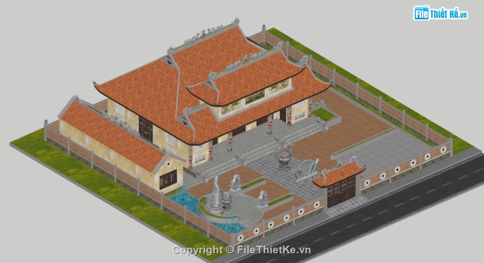 phối cảnh chùa,Sketchup chùa,Đình chùa việt nam,Sketchup